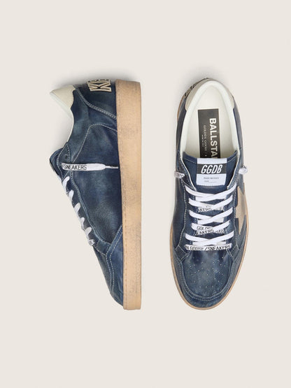 Golden Goose Mens Ball Star Ltd In Dark Blue Leather With Beige Suede Star Mens