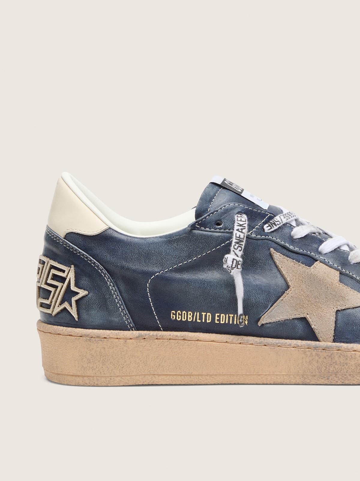 Golden Goose Mens Ball Star Ltd In Dark Blue Leather With Beige Suede Star Mens