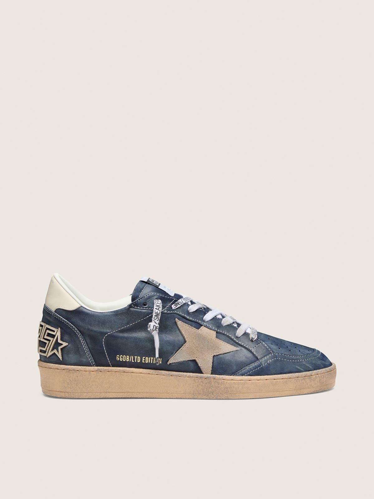 Golden Goose Mens Ball Star Ltd In Dark Blue Leather With Beige Suede Star Mens