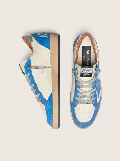 Golden Goose Mens Ball Star Ltd In White Leather With Light Blue Leather Star Mens