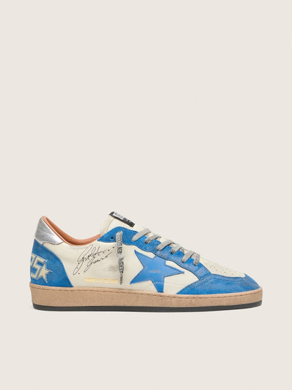 Golden Goose Mens Ball Star Ltd In White Leather With Light Blue Leather Star Mens