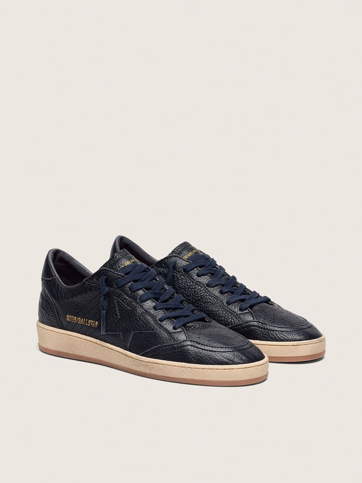 Golden Goose Mens Ball Star In Navy-Blue Leather With Tone-On-Tone Leather Star Mens