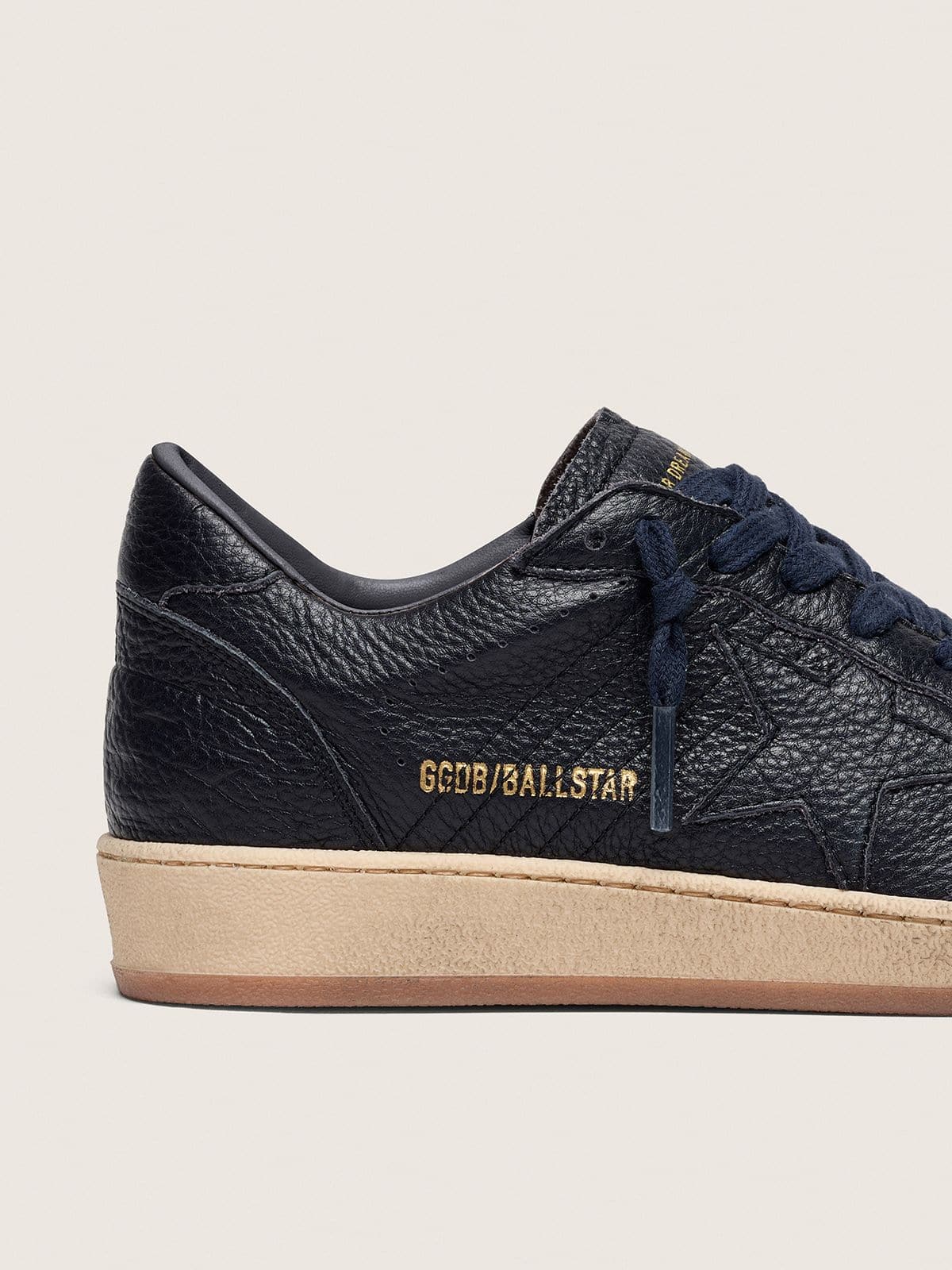 Golden Goose Mens Ball Star In Navy-Blue Leather With Tone-On-Tone Leather Star Mens