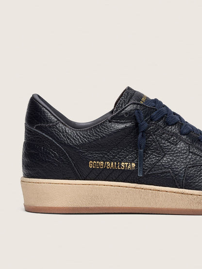 Golden Goose Mens Ball Star In Navy-Blue Leather With Tone-On-Tone Leather Star Mens
