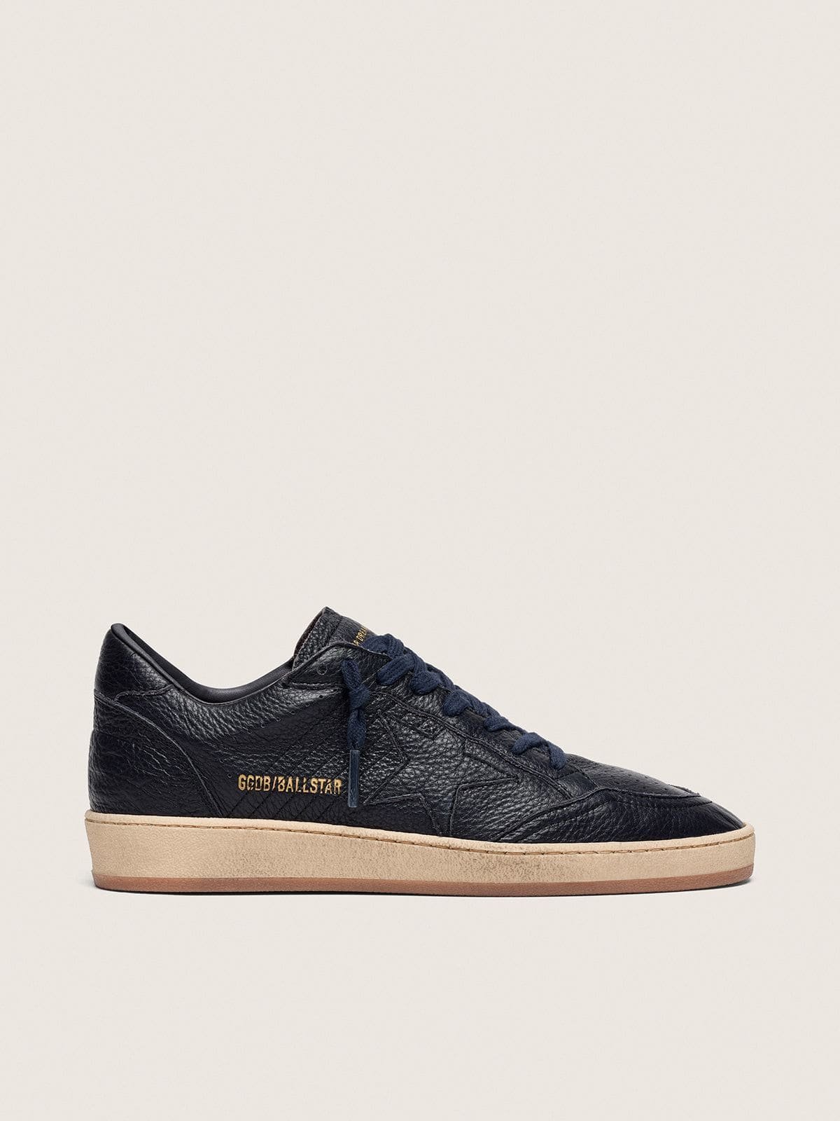 Golden Goose Mens Ball Star In Navy-Blue Leather With Tone-On-Tone Leather Star Mens