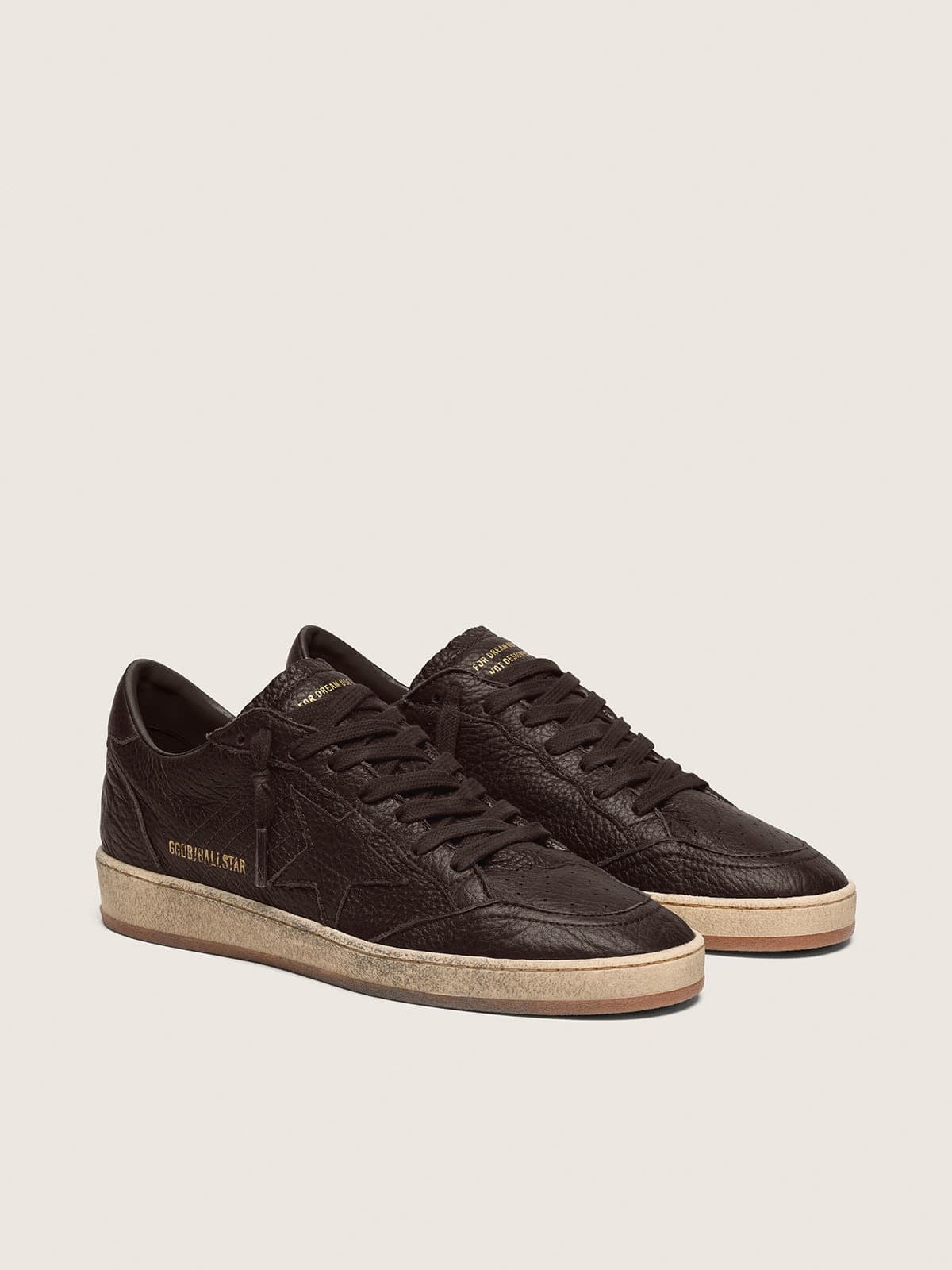 Golden Goose Mens Ball Star In Dark Brown Leather With Tone-On-Tone Leather Star Mens