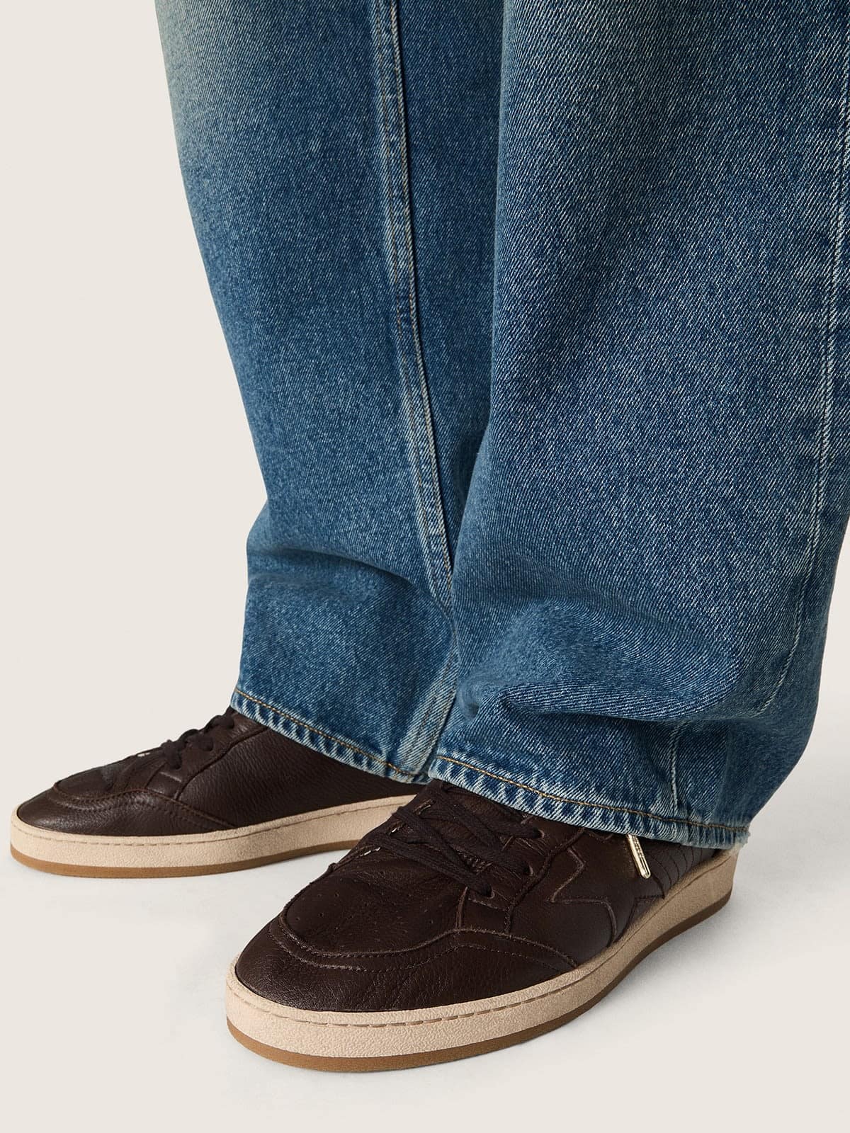 Golden Goose Mens Ball Star In Dark Brown Leather With Tone-On-Tone Leather Star Mens