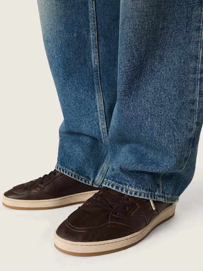 Golden Goose Mens Ball Star In Dark Brown Leather With Tone-On-Tone Leather Star Mens