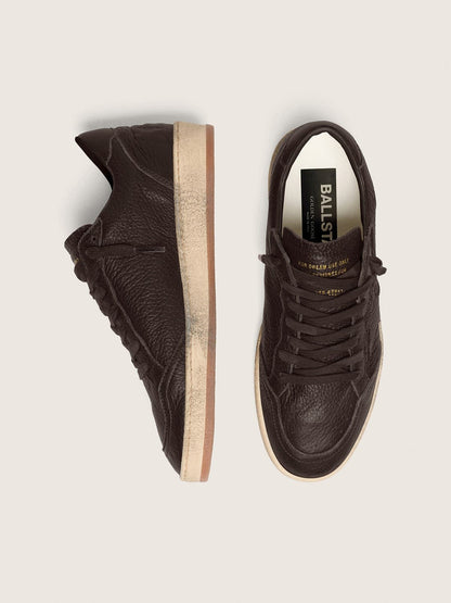 Golden Goose Mens Ball Star In Dark Brown Leather With Tone-On-Tone Leather Star Mens