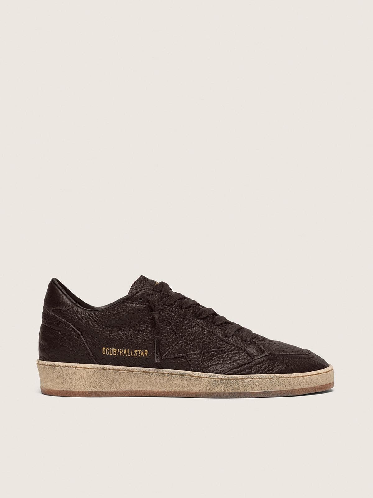 Golden Goose Mens Ball Star In Dark Brown Leather With Tone-On-Tone Leather Star Mens