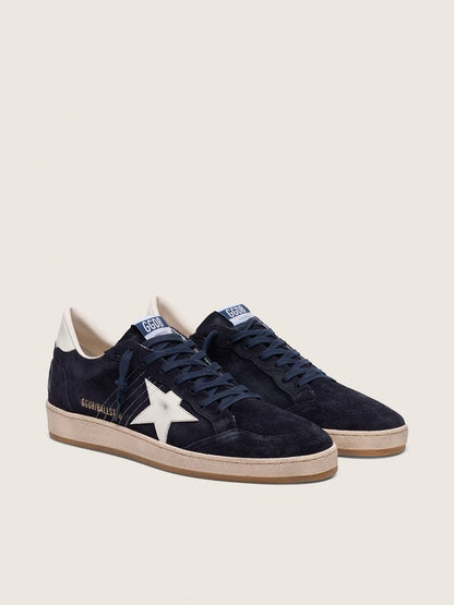 Golden Goose Mens Ball Star In Dark Blue Suede With White Leather Star Mens