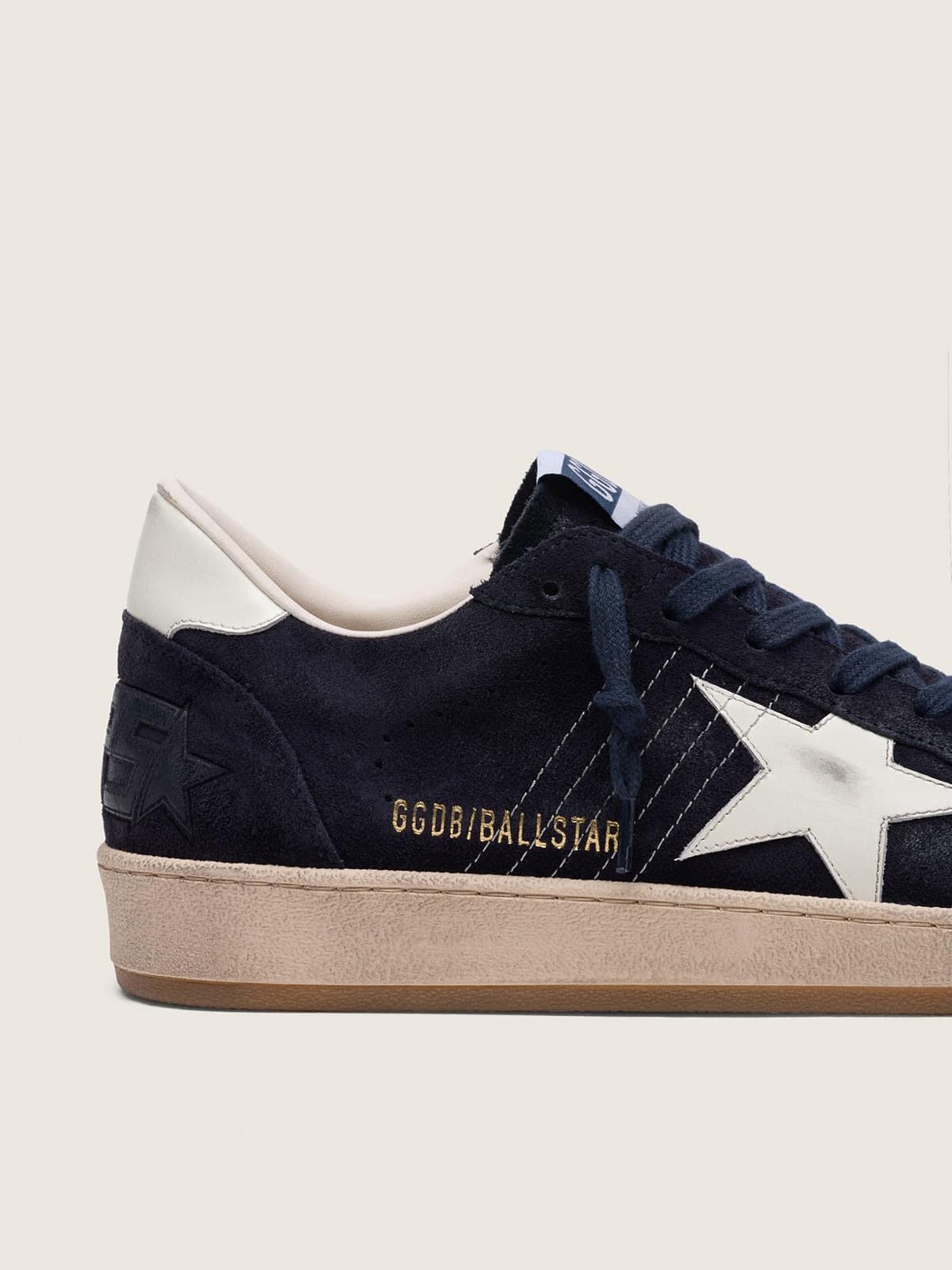 Golden Goose Mens Ball Star In Dark Blue Suede With White Leather Star Mens