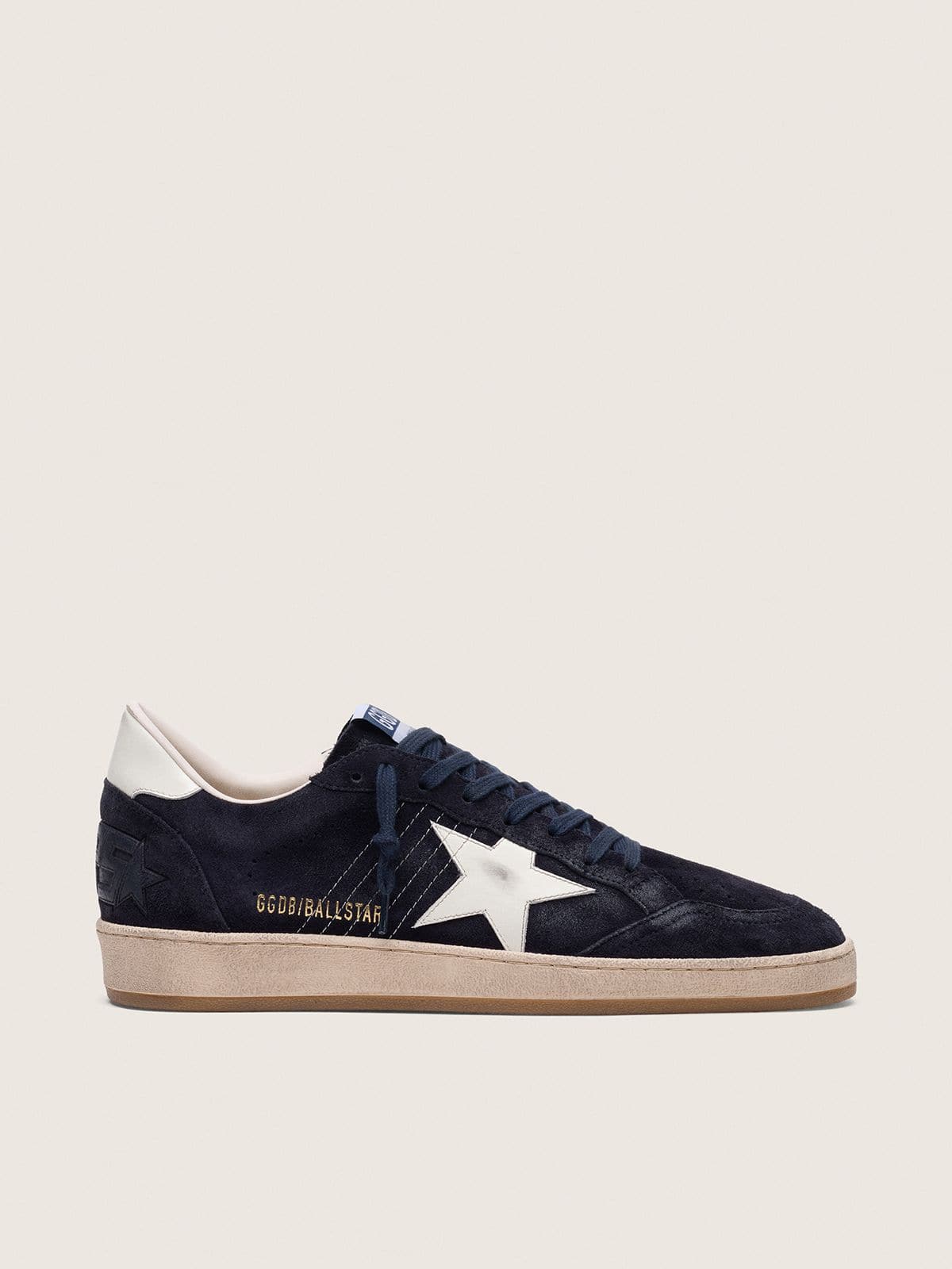 Golden Goose Mens Ball Star In Dark Blue Suede With White Leather Star Mens