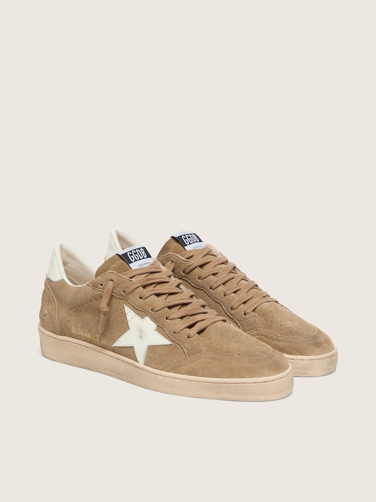 Golden Goose Mens Ball Star In Brown Suede With White Leather Star Mens