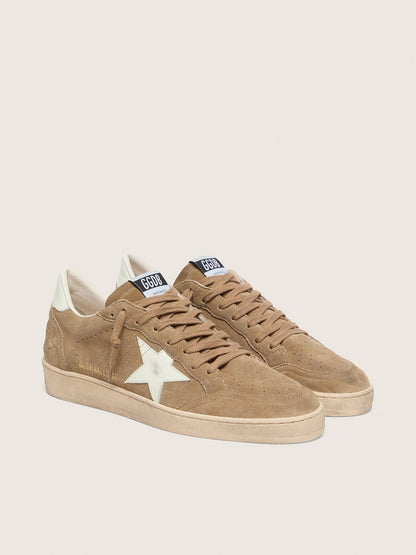Golden Goose Mens Ball Star In Brown Suede With White Leather Star Mens