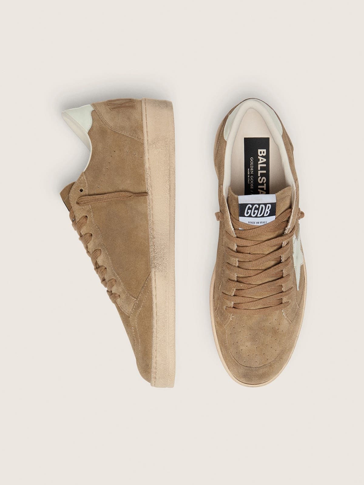 Golden Goose Mens Ball Star In Brown Suede With White Leather Star Mens