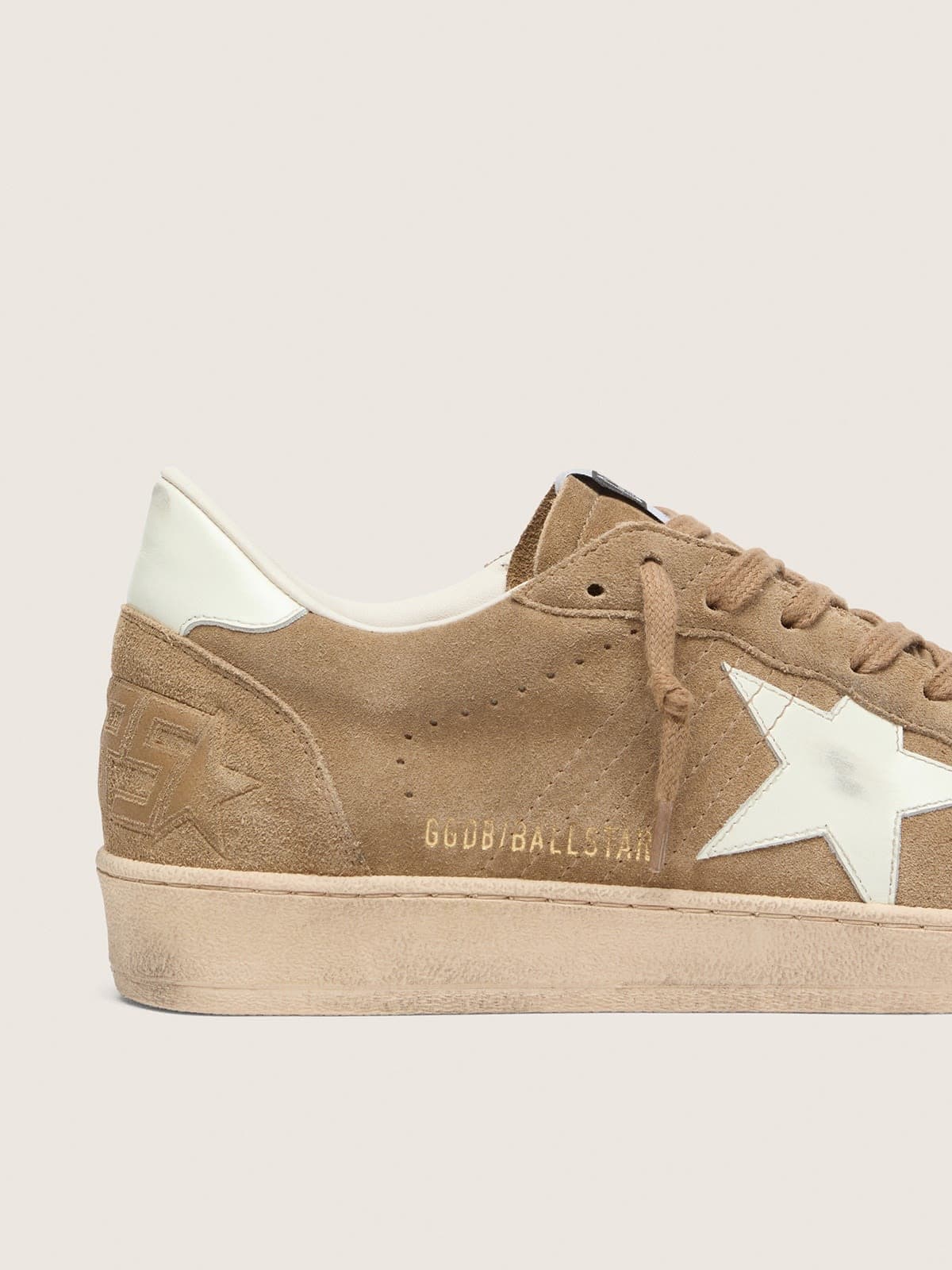 Golden Goose Mens Ball Star In Brown Suede With White Leather Star Mens