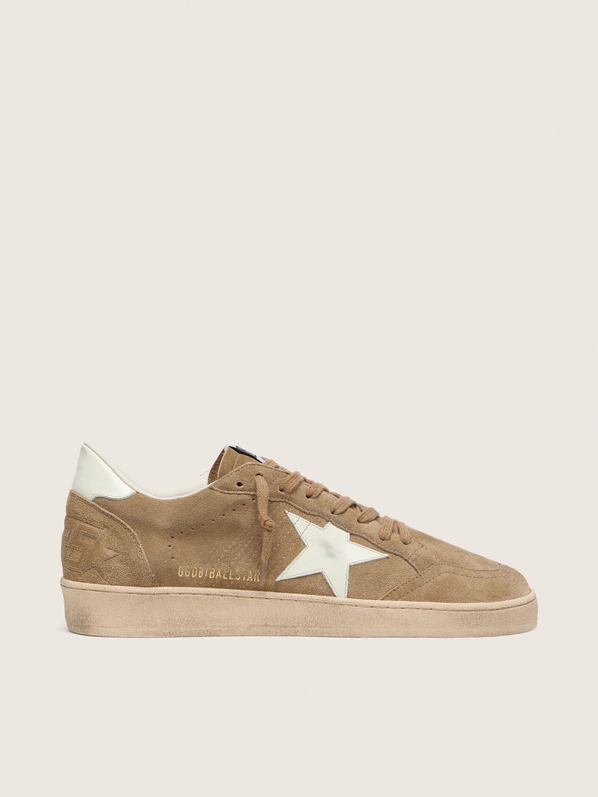 Golden Goose Mens Ball Star In Brown Suede With White Leather Star Mens