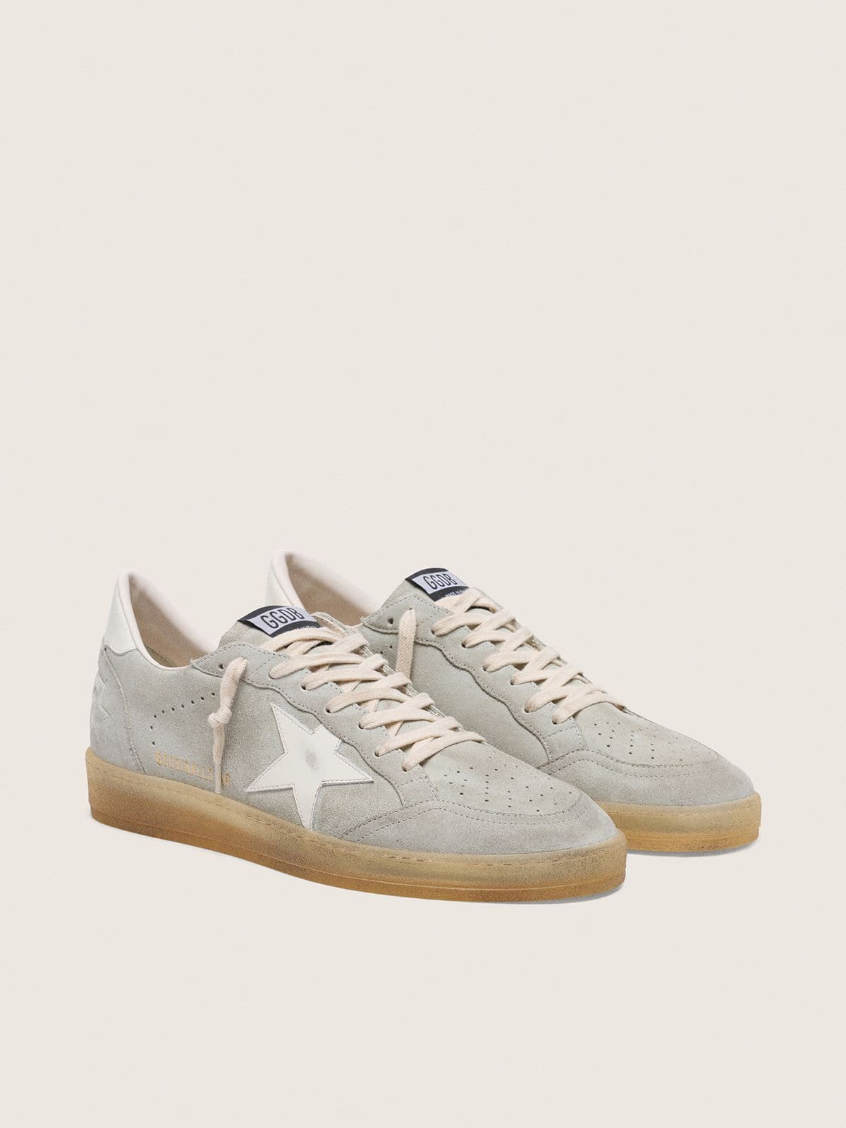 Golden Goose Mens Ball Star In Light Gray Suede With White Leather Star Mens