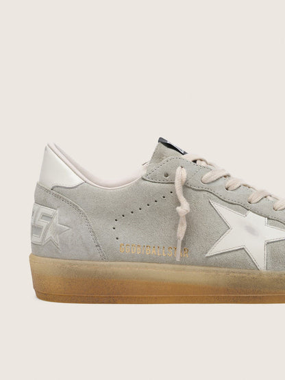 Golden Goose Mens Ball Star In Light Gray Suede With White Leather Star Mens