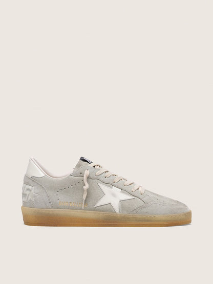 Golden Goose Mens Ball Star In Light Gray Suede With White Leather Star Mens