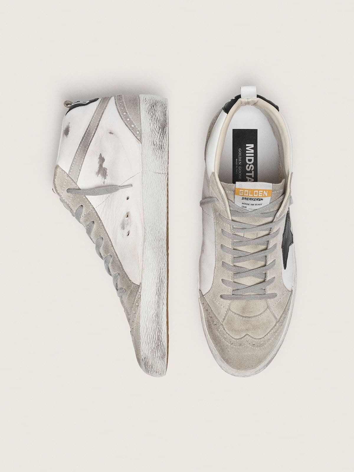 Golden Goose Mens Mid Star White With Black Star Mens