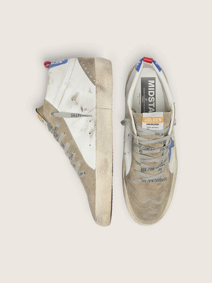 Golden Goose Mens Mid Star With Blue Leather Star And Dove-Gray Suede Inserts Mens