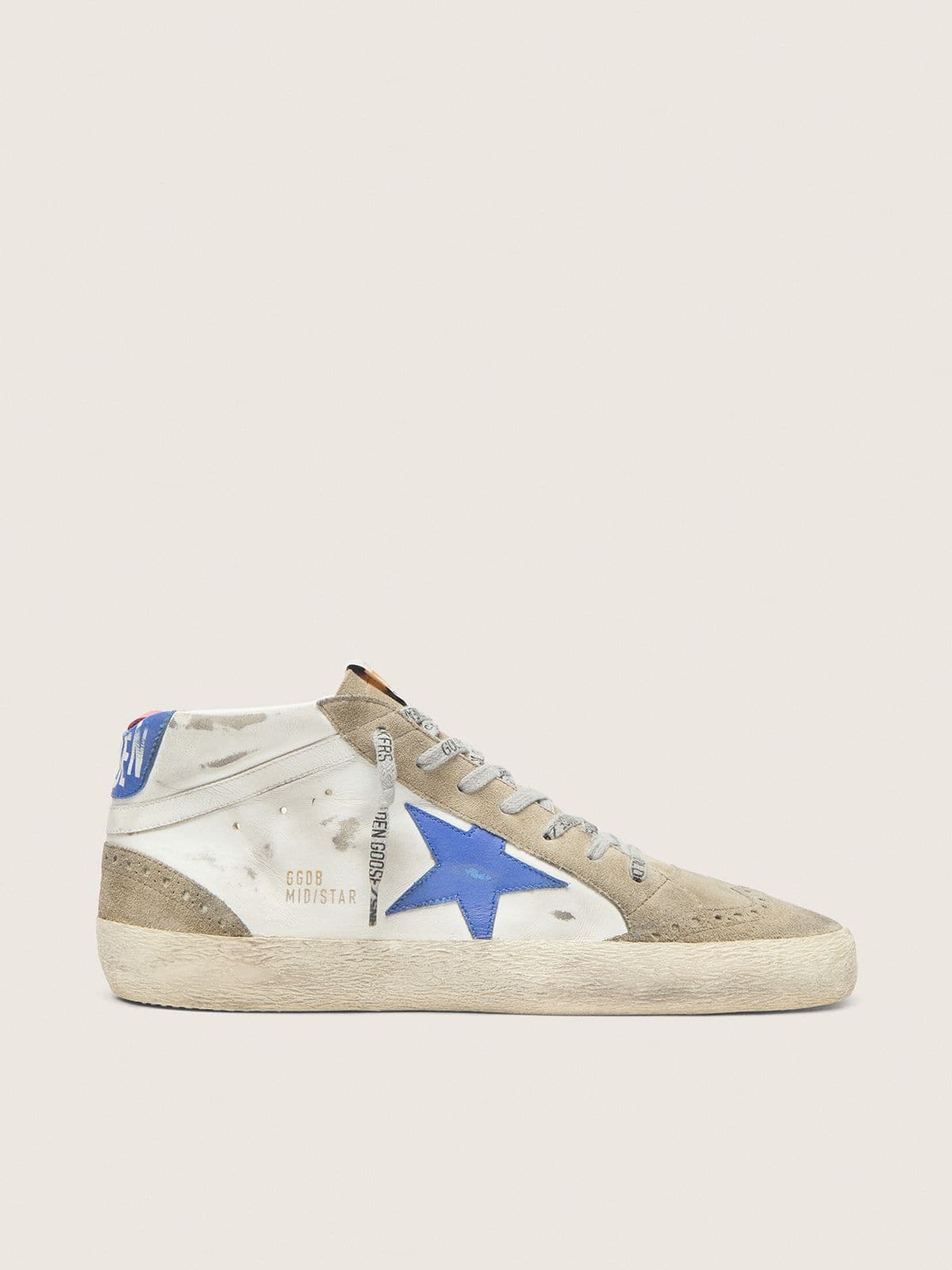 Golden Goose Mens Mid Star With Blue Leather Star And Dove-Gray Suede Inserts Mens