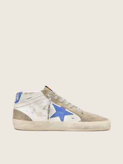 Golden Goose Mens Mid Star With Blue Leather Star And Dove-Gray Suede Inserts Mens