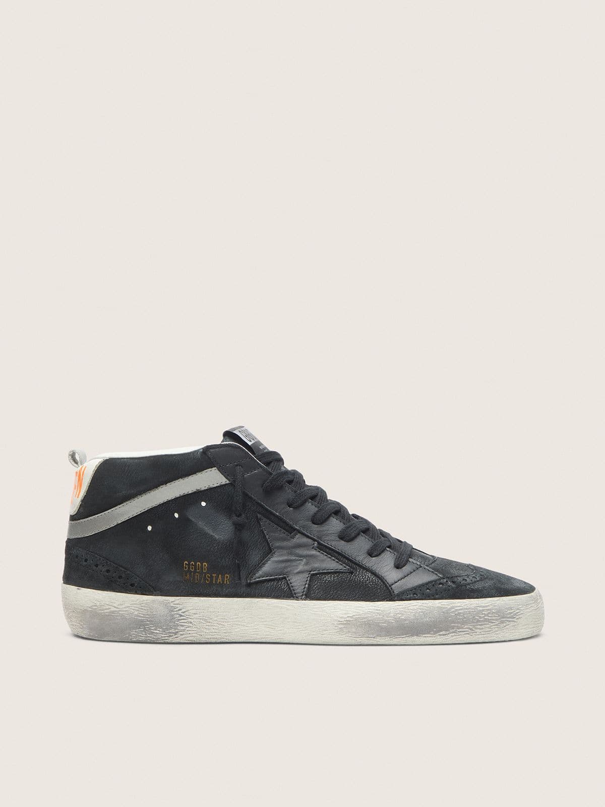 Golden Goose Mens Mid Star In Nubuck With Black Leather Star And Silver Flash Mens