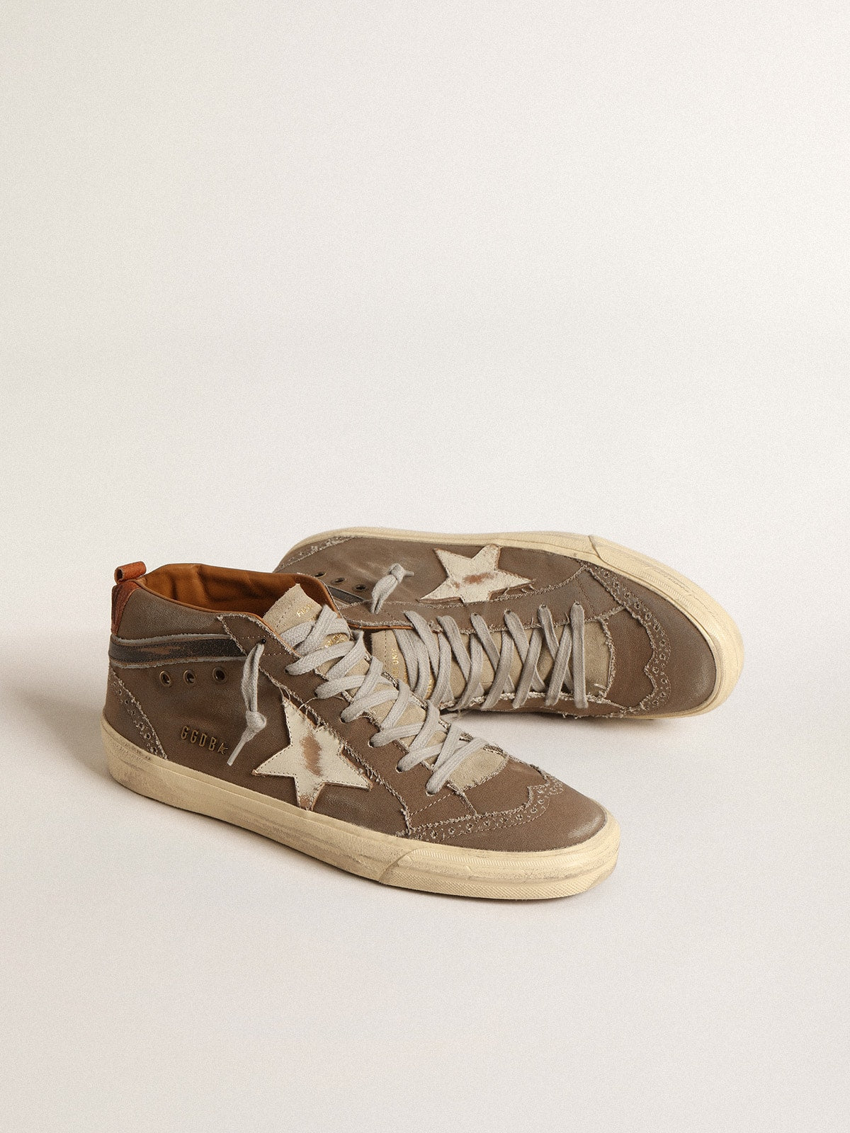 Golden Goose Mid Star In Green Canvas With Leather Star And Black Flash Mens