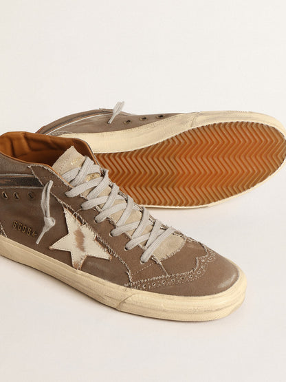 Golden Goose Mid Star In Green Canvas With Leather Star And Black Flash Mens
