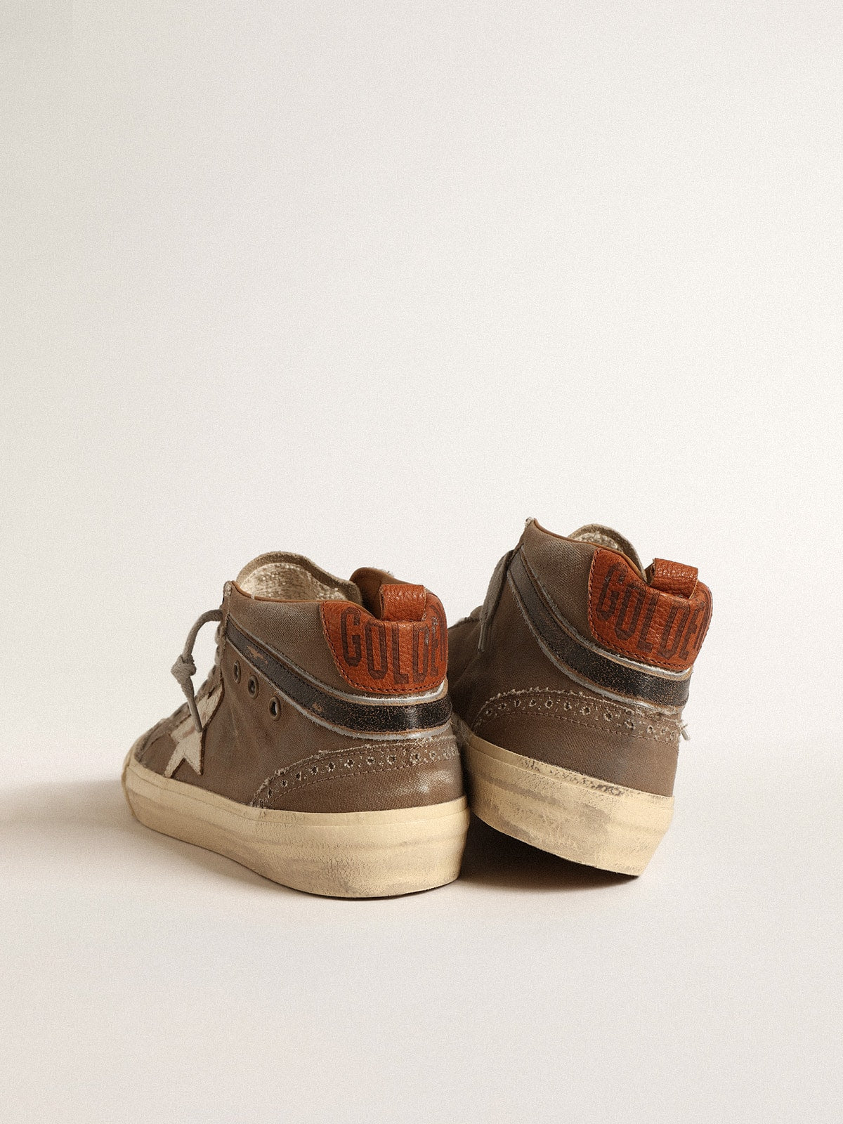 Golden Goose Mid Star In Green Canvas With Leather Star And Black Flash Mens