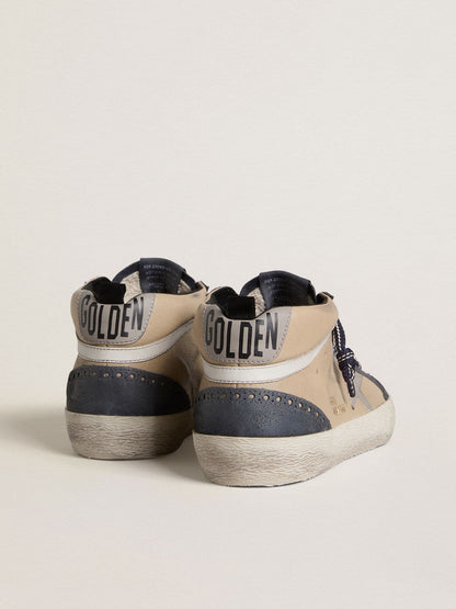 Golden Goose Mens Mid Star In Beige And Blue Suede With Gray Nappa Leather Star And White Leather Flash Mens