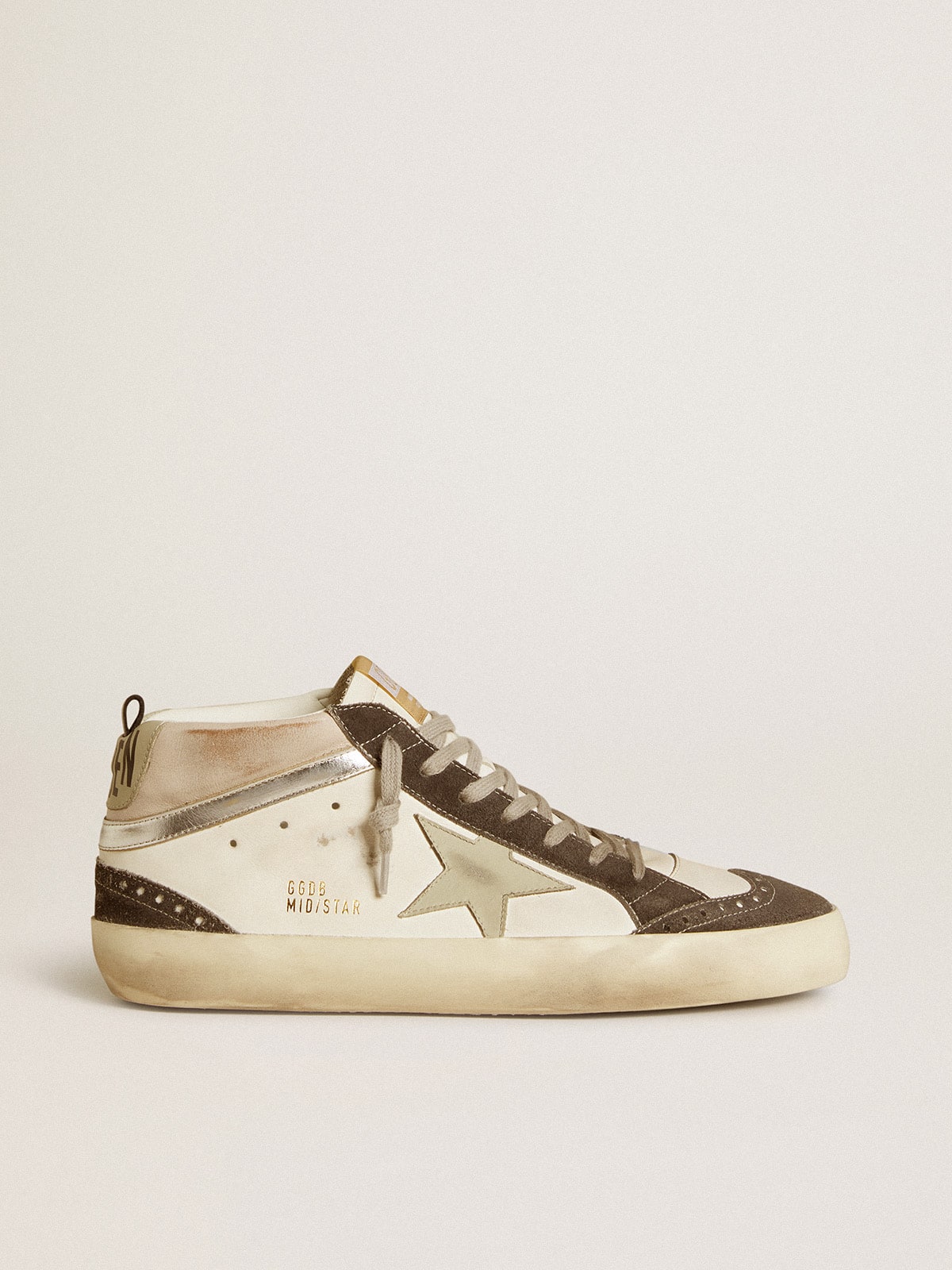 Golden Goose Mid Star With Gray Leather Star And Metallic Silver Leather Flash Mens