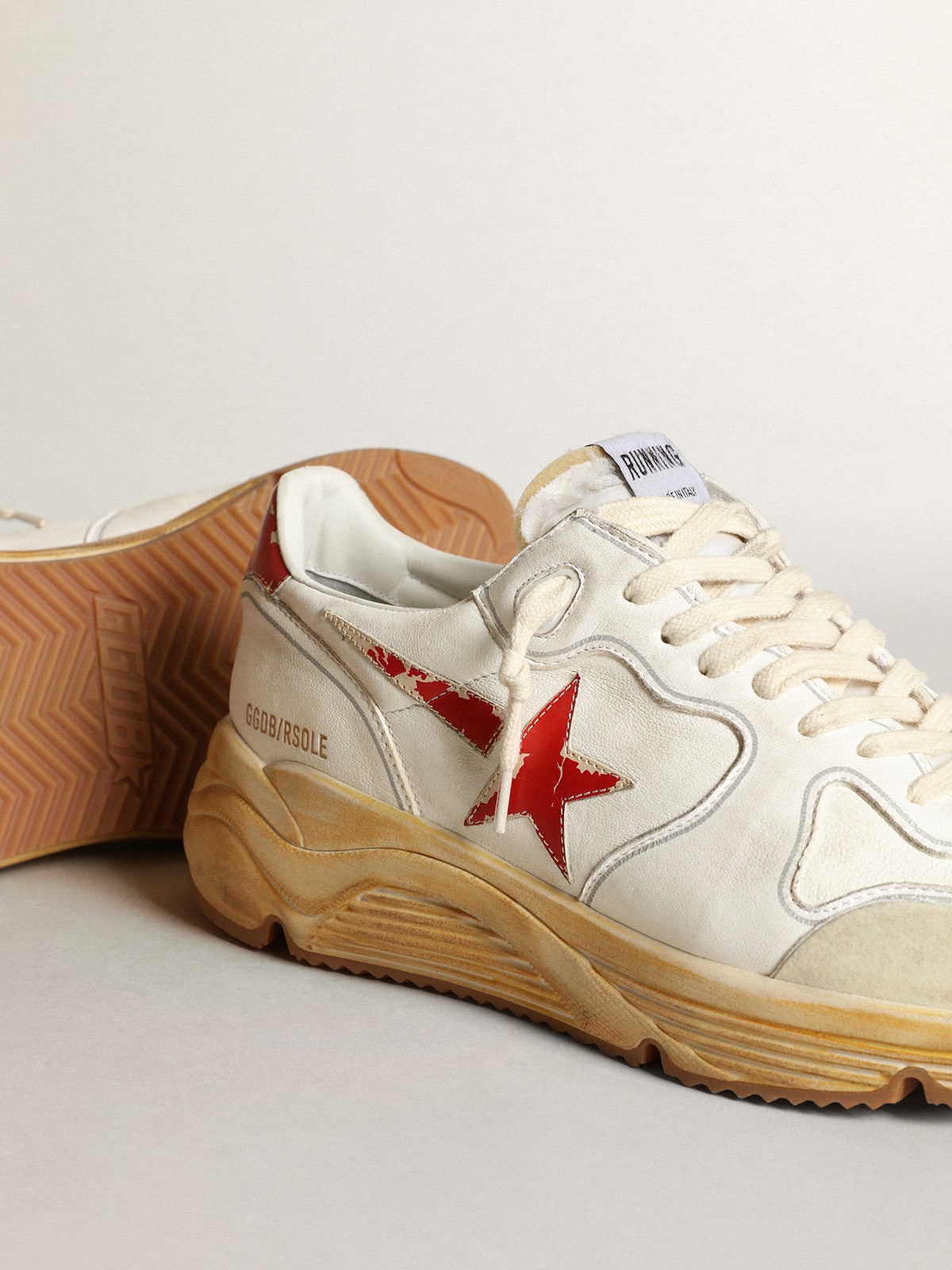 Golden Goose Mens Running Sole With Leather Star And Heel Tab With Red Print Mens