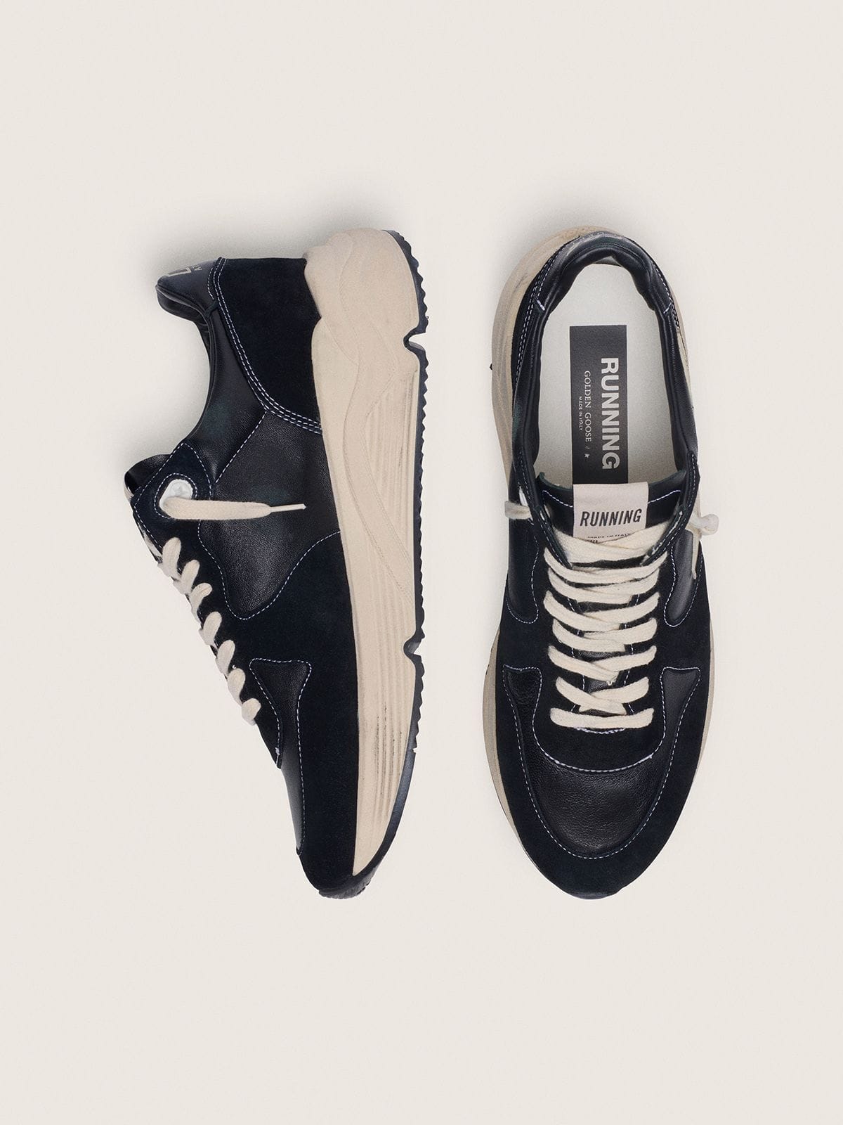 Golden Goose Mens Running Sole In Black Nappa Leather And Suede With A White Star Mens