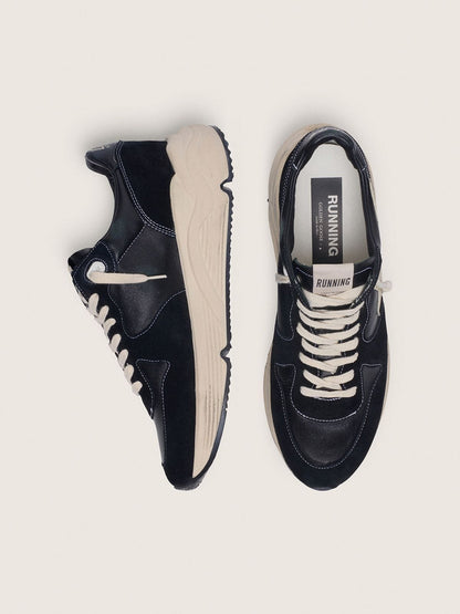 Golden Goose Mens Running Sole In Black Nappa Leather And Suede With A White Star Mens