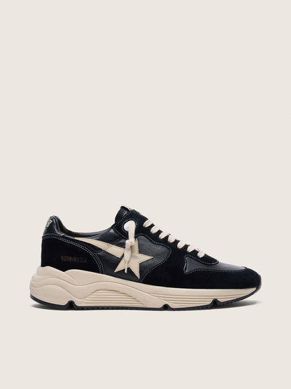 Golden Goose Mens Running Sole In Black Nappa Leather And Suede With A White Star Mens