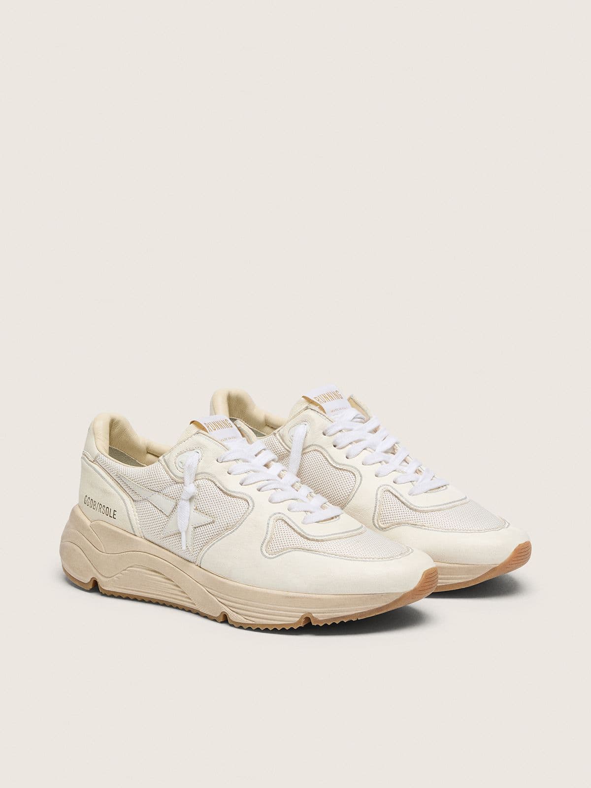 Golden Goose Mens Running Sole In Mesh And White Nappa Mens