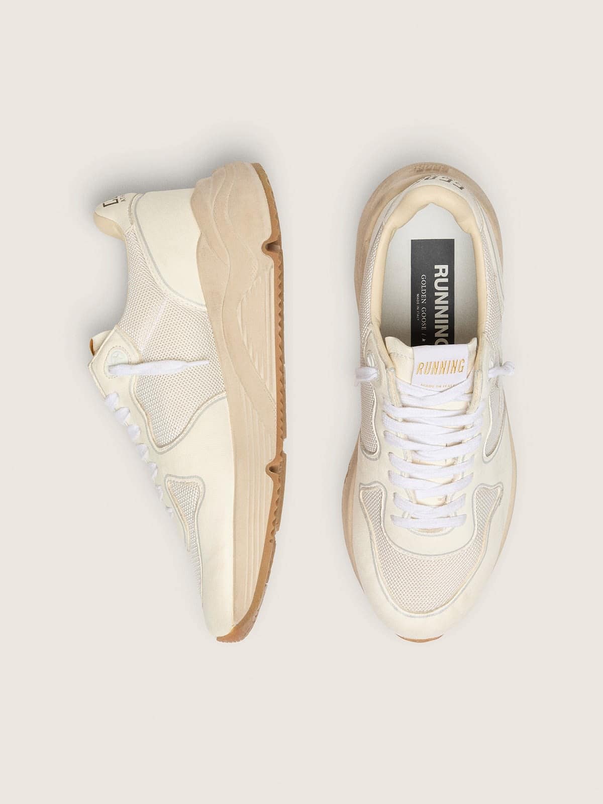 Golden Goose Mens Running Sole In Mesh And White Nappa Mens
