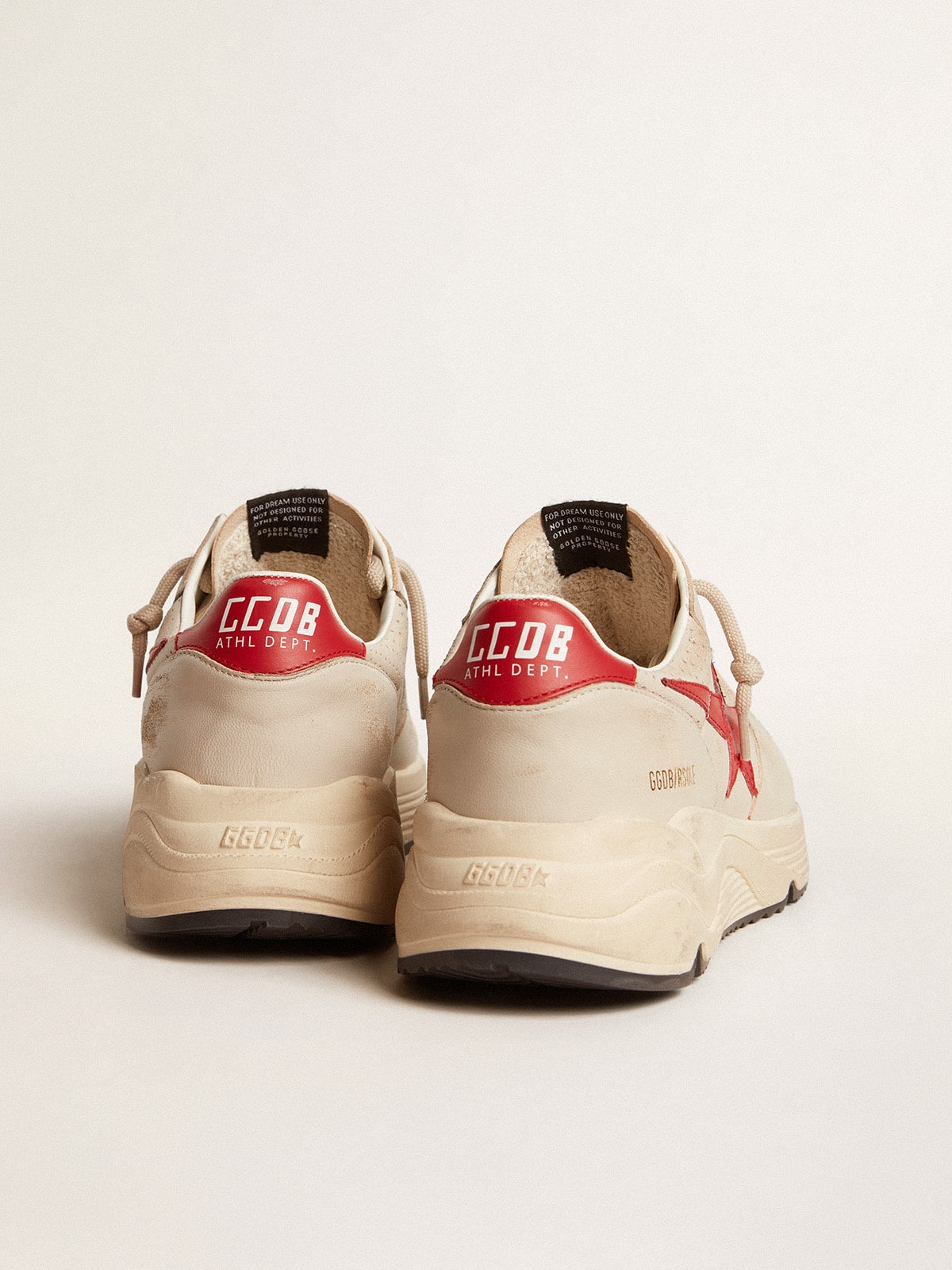 Golden Goose Mens Running Sole In Gray Morn Nappa Leather With Red Nappa Leather Star And Heel Tab Mens