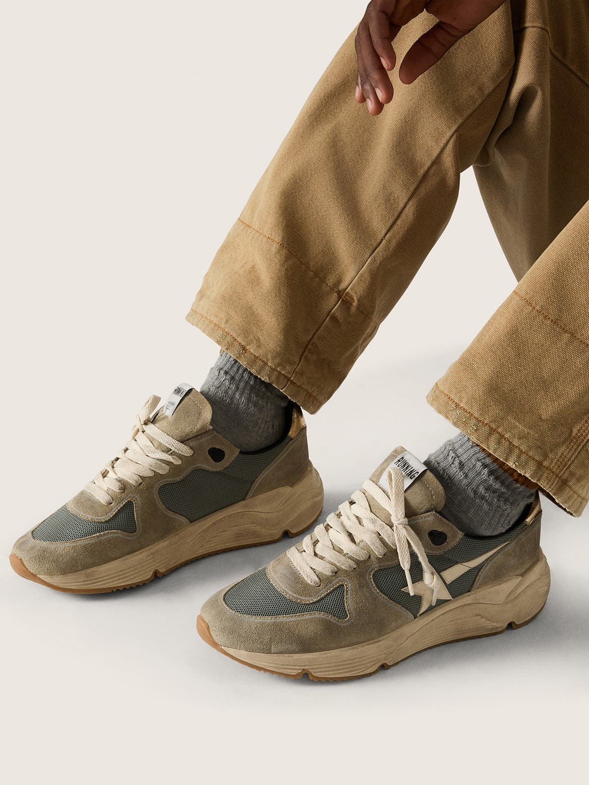 Golden Goose Running Sole In Gray Suede With White Star And White Heel Tab Mens