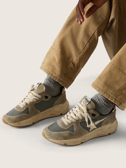 Golden Goose Running Sole In Gray Suede With White Star And White Heel Tab Mens