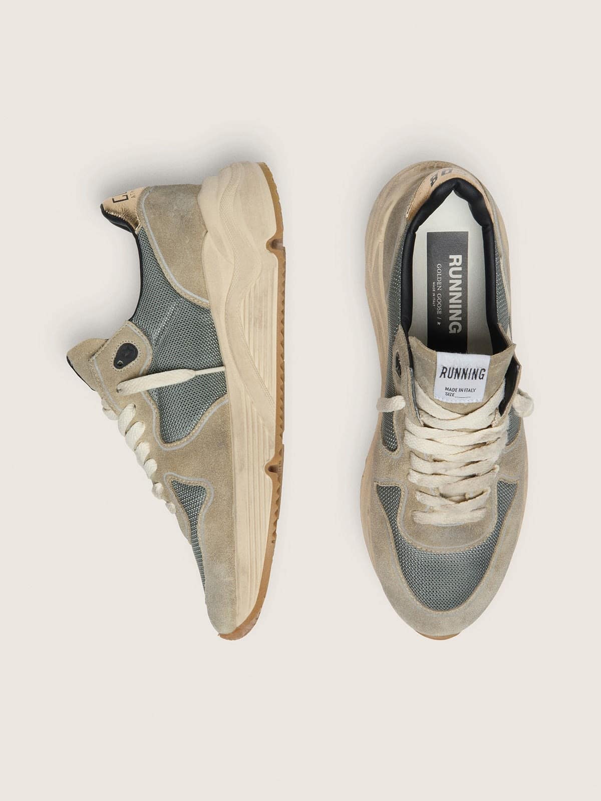 Golden Goose Running Sole In Gray Suede With White Star And White Heel Tab Mens
