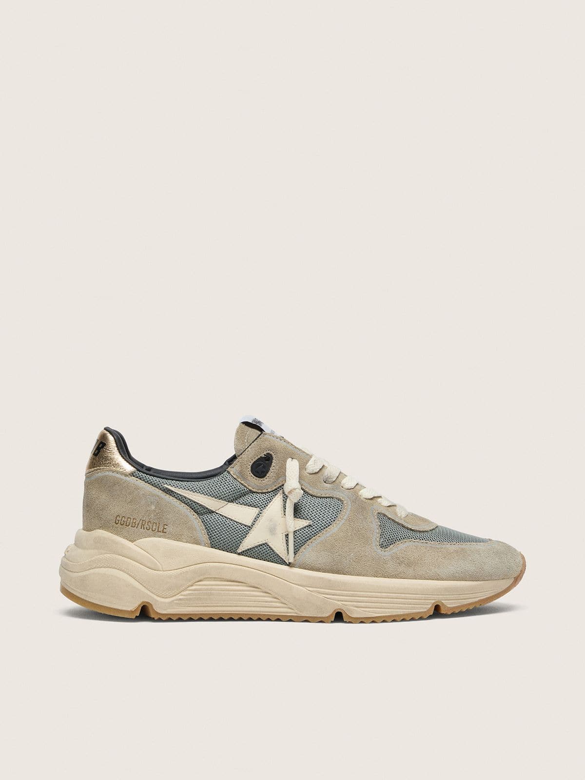 Golden Goose Running Sole In Gray Suede With White Star And White Heel Tab Mens