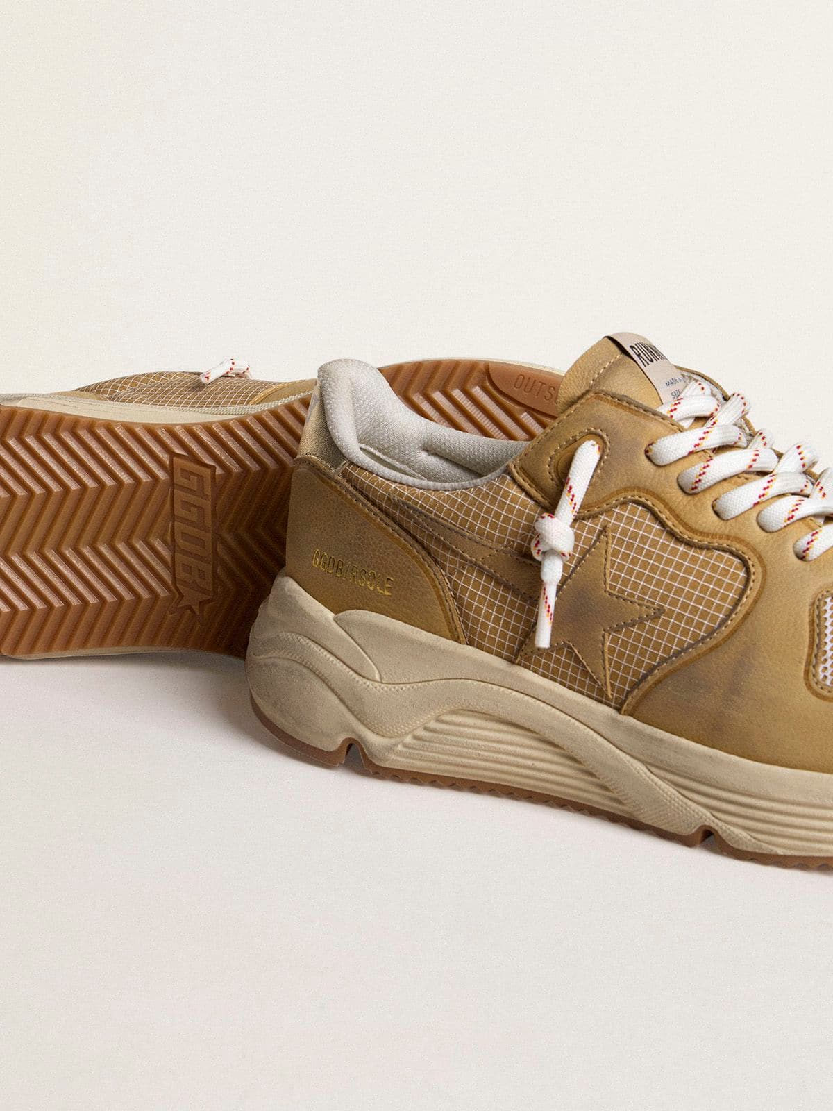 Golden Goose Running Sole In Beige Nubuck With Beige Leather Star Mens