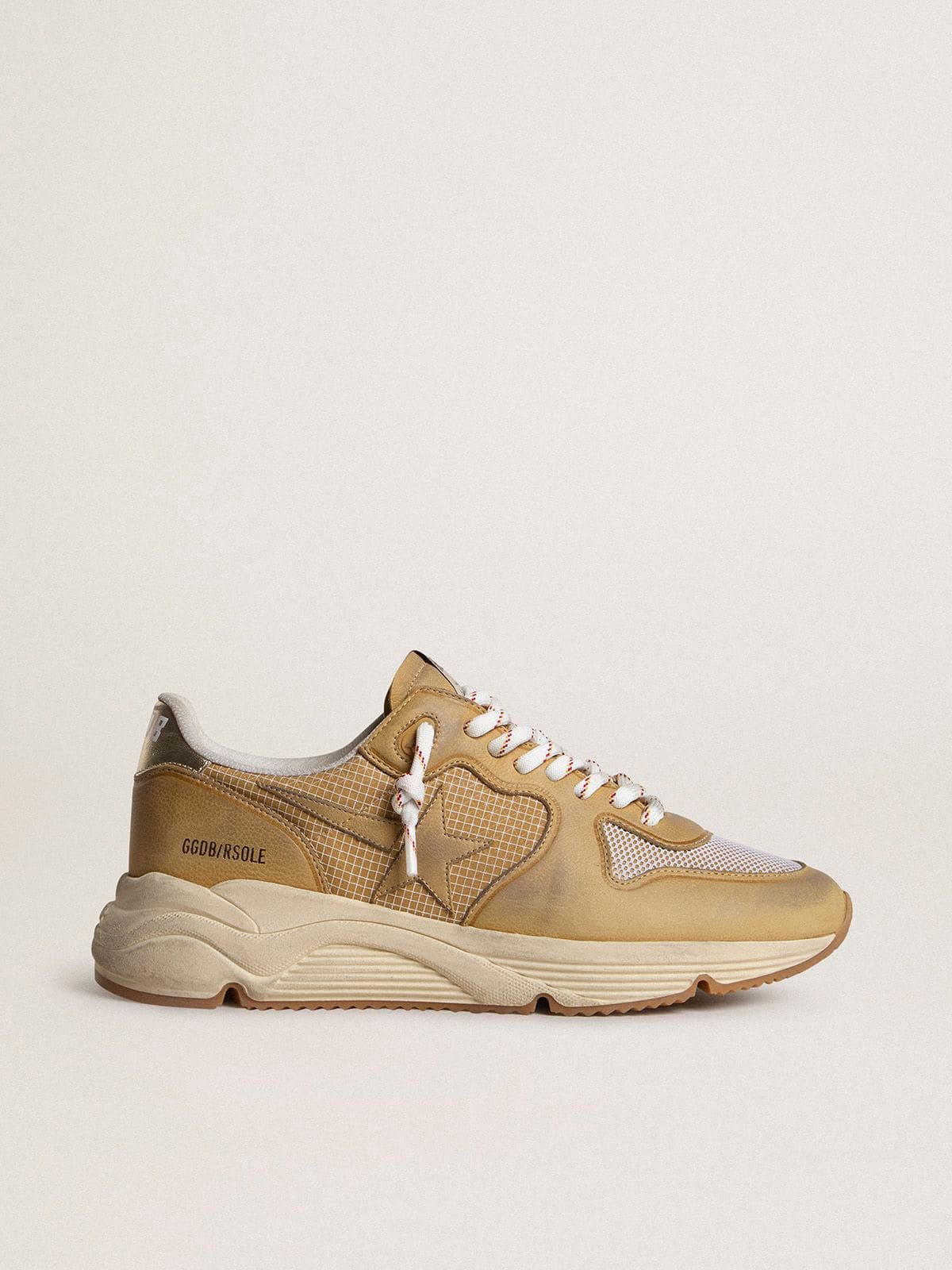 Golden Goose Running Sole In Beige Nubuck With Beige Leather Star Mens