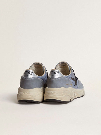 Golden Goose Mens Running Sole In Light Blue Nylon And Nubuck With Black Star Mens