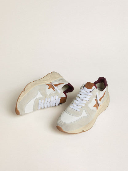 Golden Goose Mens Running Sole In Nylon And Suede With Brown Leather Star And Burgundy Leather Heel Tab Mens